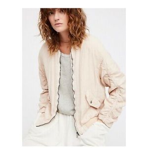 Free People Ruched Linen Bomber Jacket XS